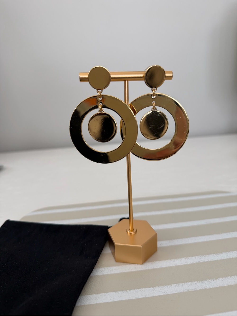 J. Crew Shiny Gold Hoop and Disc Drop Earrings